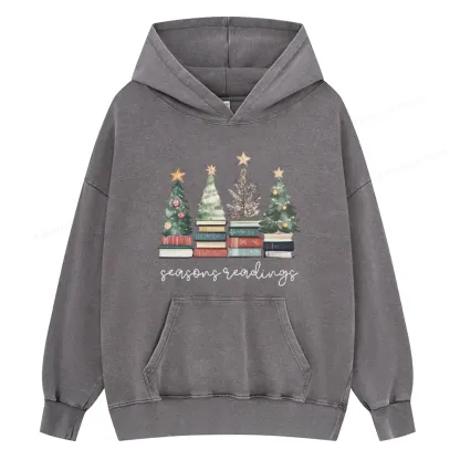 Pagewings Bookish Christmas Unisex Washed Hoodie
