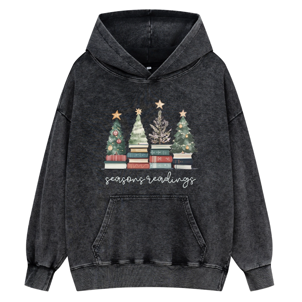 Pagewings Bookish Christmas Unisex Washed Hoodie