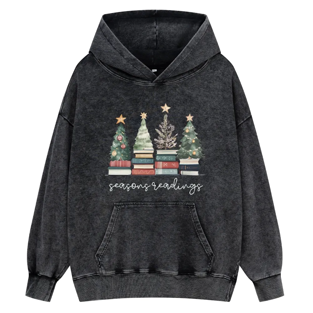Pagewings Bookish Christmas Unisex Washed Hoodie
