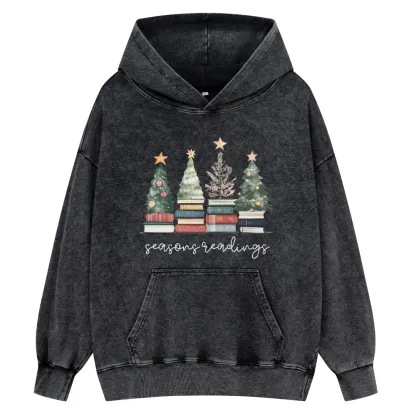 Pagewings Bookish Christmas Unisex Washed Hoodie
