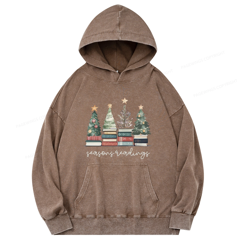 Pagewings Bookish Christmas Unisex Washed Hoodie