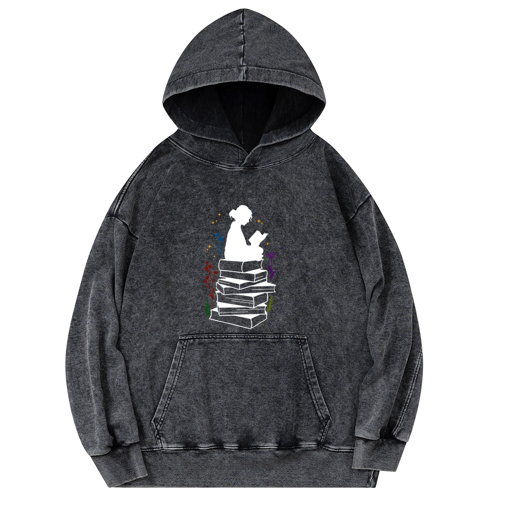 Pagewings Girl Reading Unisex Washed Hoodie