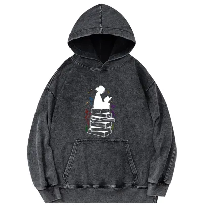 Pagewings Girl Reading Unisex Washed Hoodie