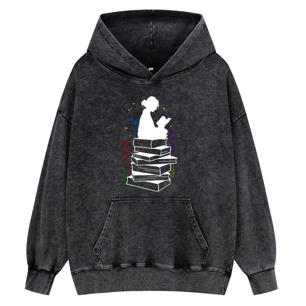 Pagewings Girl Reading Unisex Washed Hoodie