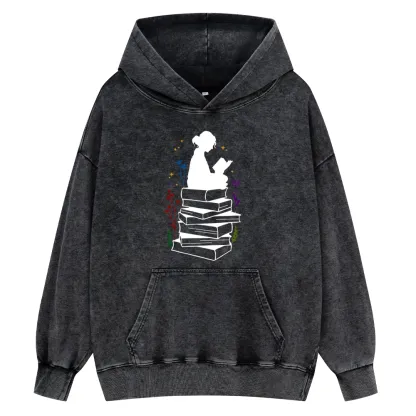 Pagewings Girl Reading Unisex Washed Hoodie