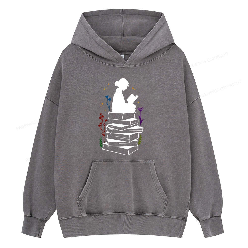 Pagewings Girl Reading Unisex Washed Hoodie