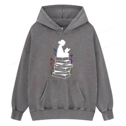Pagewings Girl Reading Unisex Washed Hoodie