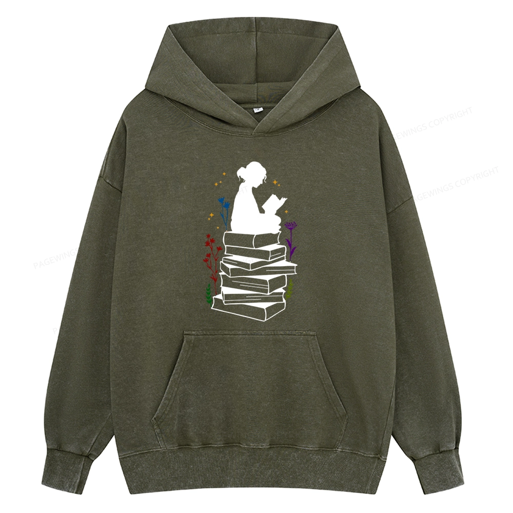 Pagewings Girl Reading Unisex Washed Hoodie