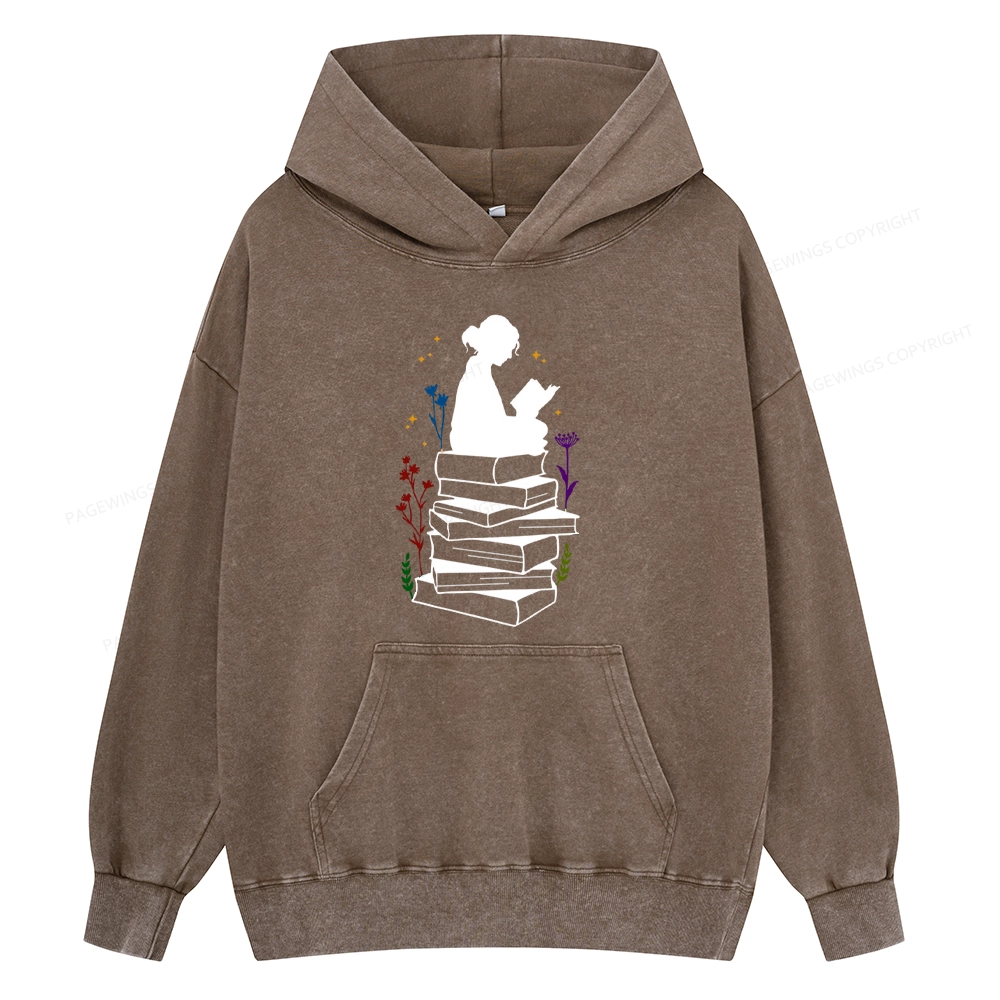 Pagewings Girl Reading Unisex Washed Hoodie