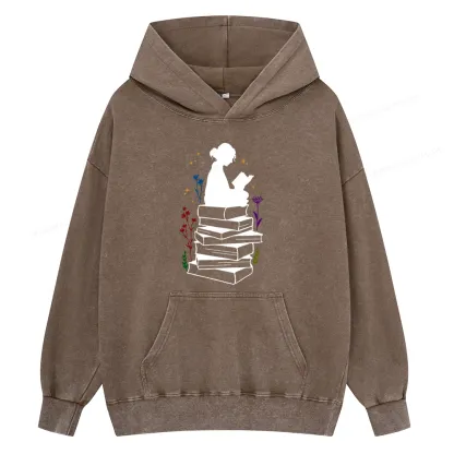 Pagewings Girl Reading Unisex Washed Hoodie