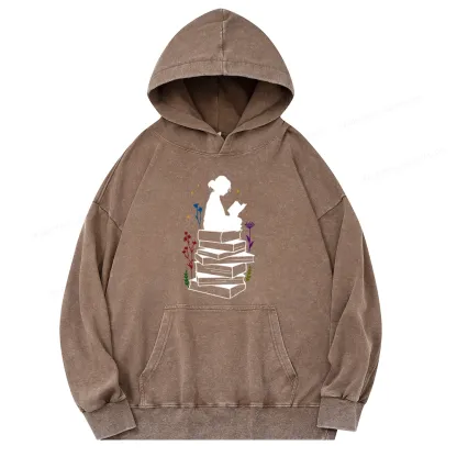 Pagewings Girl Reading Unisex Washed Hoodie