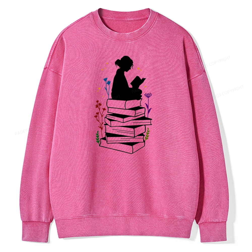 Pagewings Girl Reading Unisex Washed Sweatshirt