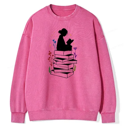 Pagewings Girl Reading Unisex Washed Sweatshirt