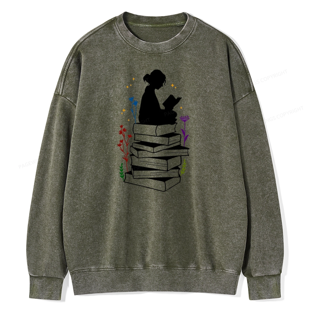 Pagewings Girl Reading Unisex Washed Sweatshirt