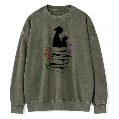 Pagewings Girl Reading Unisex Washed Sweatshirt