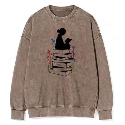Pagewings Girl Reading Unisex Washed Sweatshirt