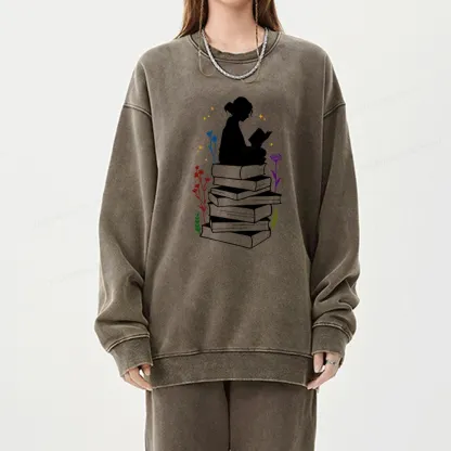 Pagewings Girl Reading Unisex Washed Sweatshirt