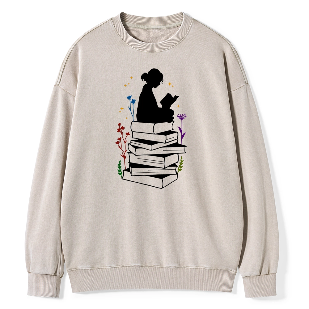 Pagewings Girl Reading Unisex Washed Sweatshirt