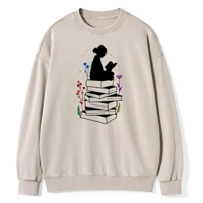 Pagewings Girl Reading Unisex Washed Sweatshirt