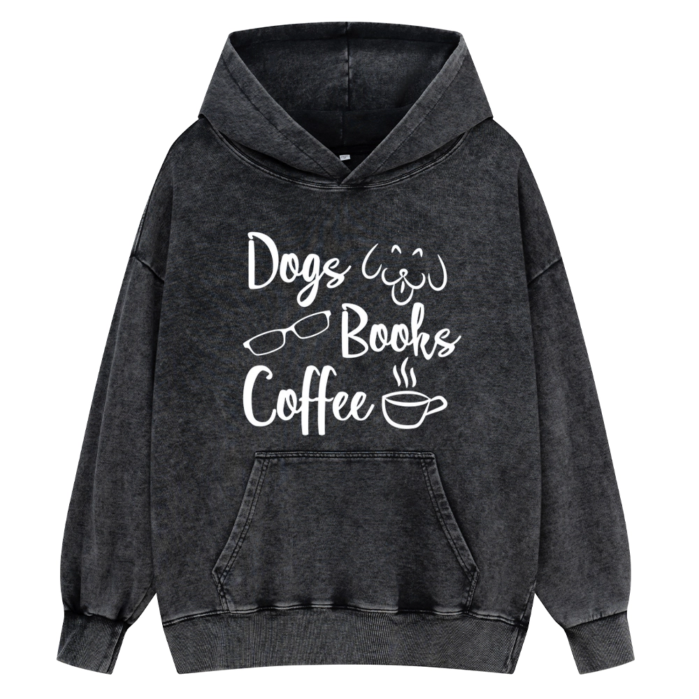 Pagewings Dogs Books Coffee Unisex Washed Hoodie