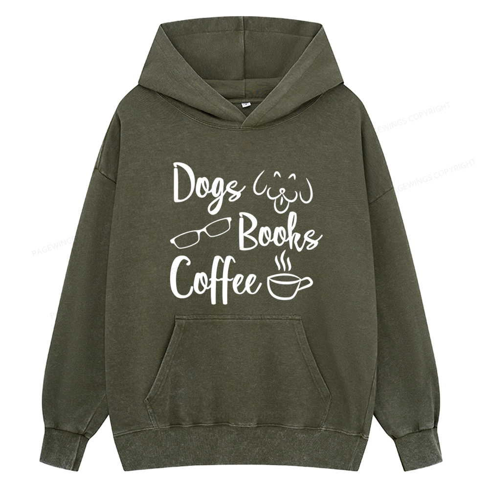 Pagewings Dogs Books Coffee Unisex Washed Hoodie