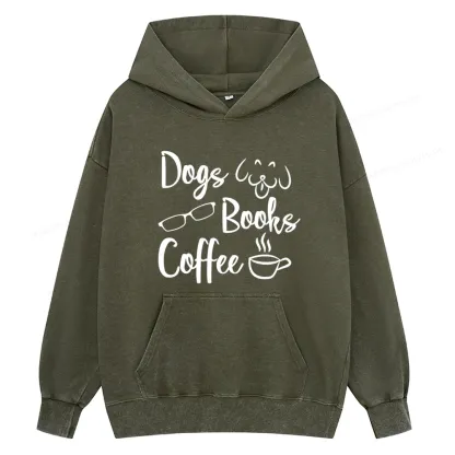 Pagewings Dogs Books Coffee Unisex Washed Hoodie
