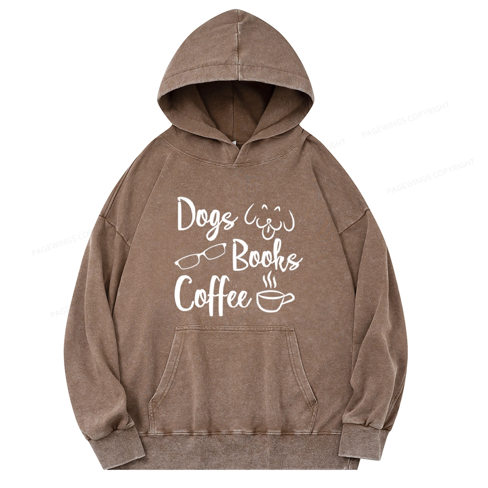 Pagewings Dogs Books Coffee Unisex Washed Hoodie