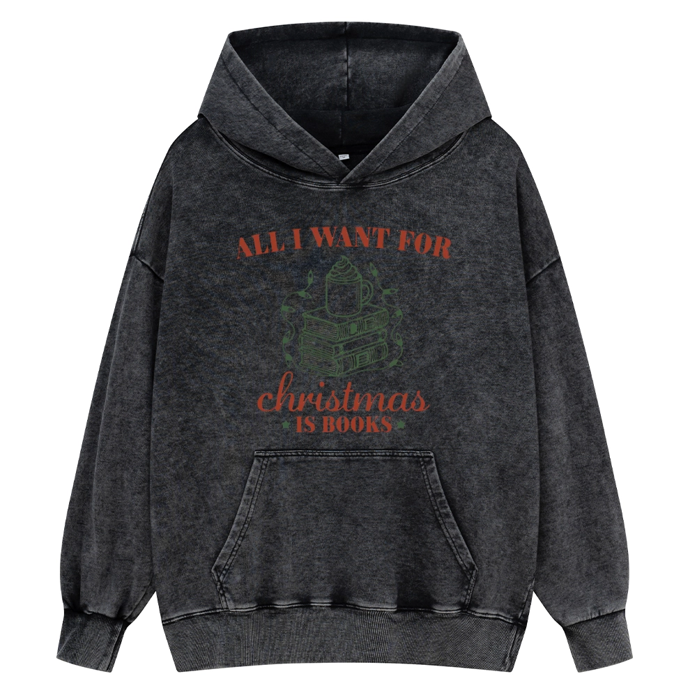 Pagewings All I Want For Christmas Is Books Unisex Washed Hoodie