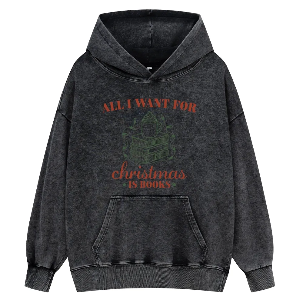 Pagewings All I Want For Christmas Is Books Unisex Washed Hoodie