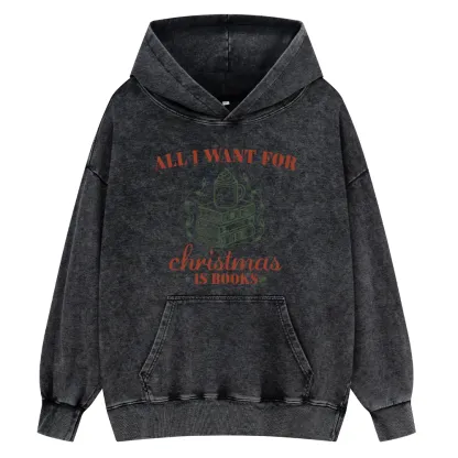 Pagewings All I Want For Christmas Is Books Unisex Washed Hoodie