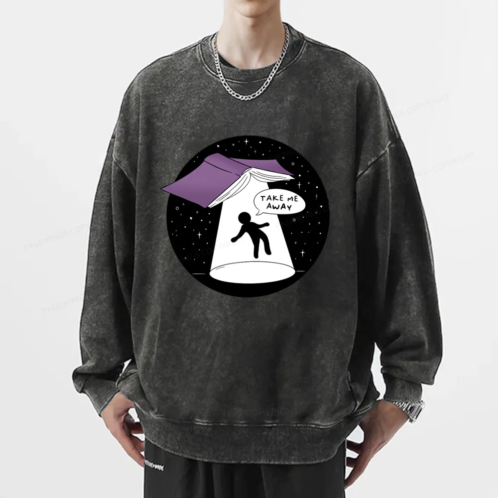 Pagewings Take Me Away Unisex Washed Sweatshirt