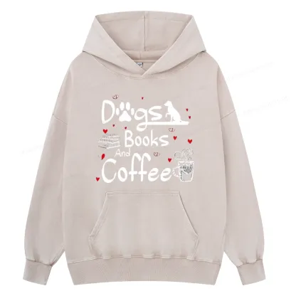 Pagewings  Dogs Books And Coffee Unisex Washed Hoodie