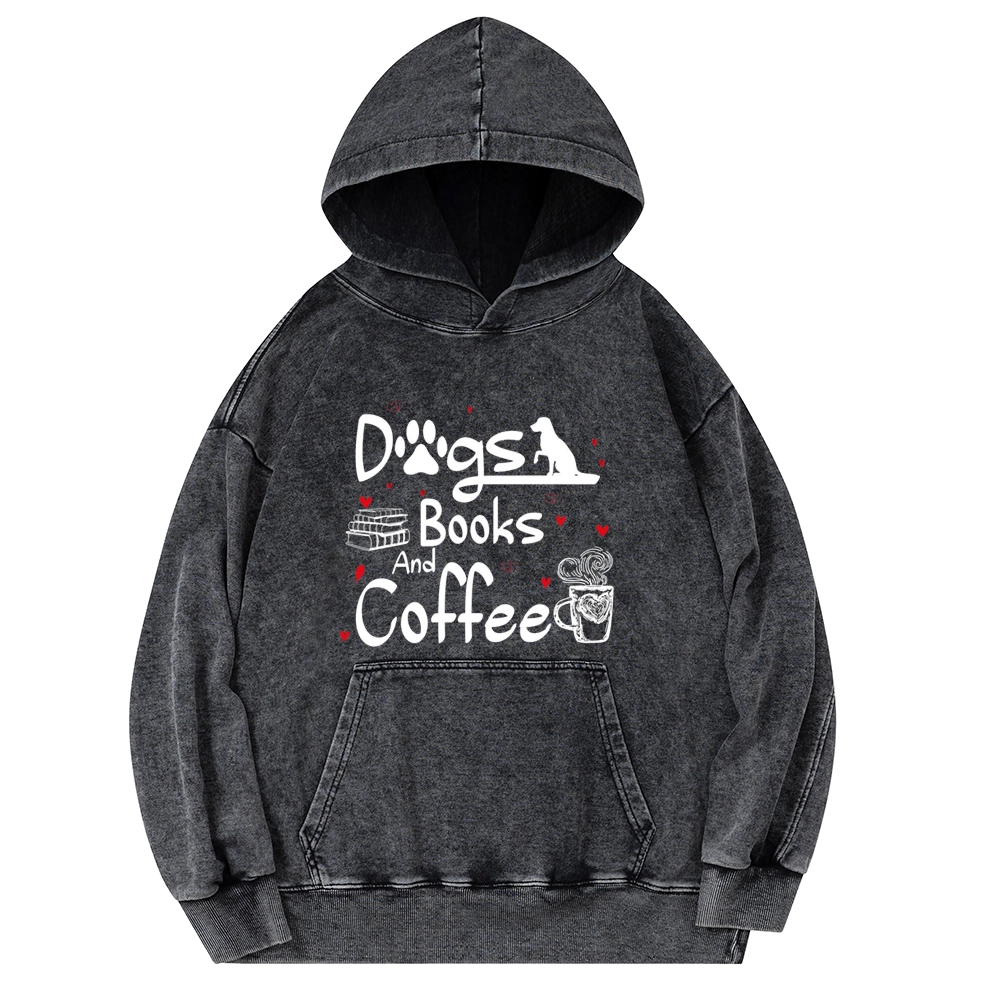 Pagewings  Dogs Books And Coffee Unisex Washed Hoodie