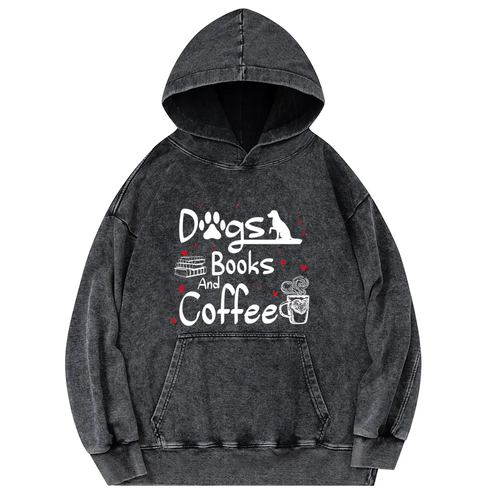 Pagewings  Dogs Books And Coffee Unisex Washed Hoodie