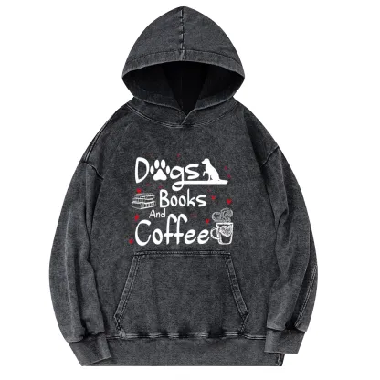 Pagewings  Dogs Books And Coffee Unisex Washed Hoodie