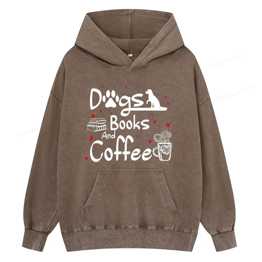 Pagewings  Dogs Books And Coffee Unisex Washed Hoodie