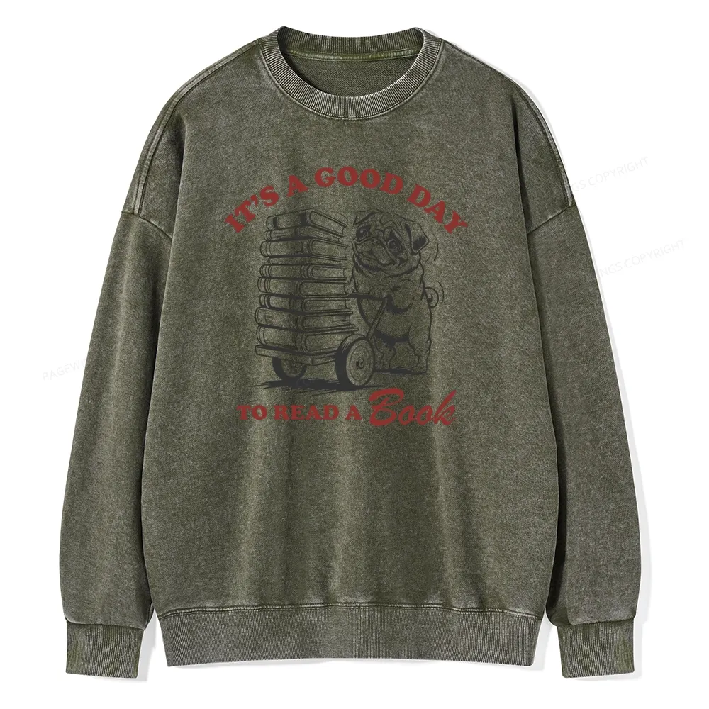 Pagewings Its A Good Day To Read A Book Unisex Washed Sweatshirt