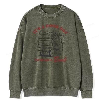 Pagewings Its A Good Day To Read A Book Unisex Washed Sweatshirt