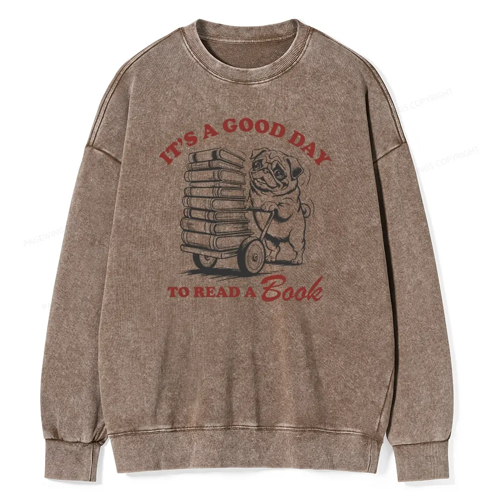 Pagewings Its A Good Day To Read A Book Unisex Washed Sweatshirt