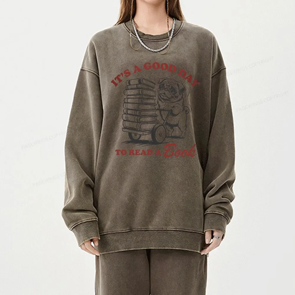 Pagewings Its A Good Day To Read A Book Unisex Washed Sweatshirt