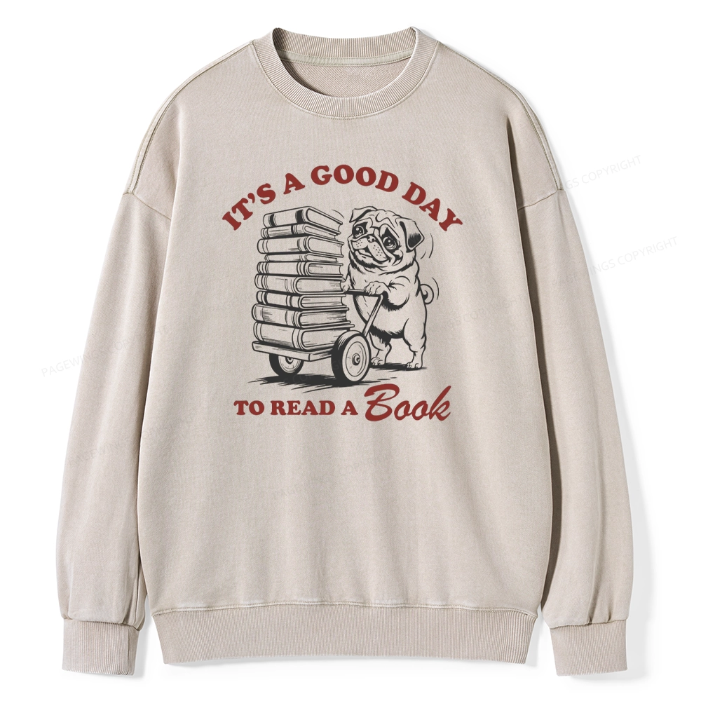 Pagewings Its A Good Day To Read A Book Unisex Washed Sweatshirt