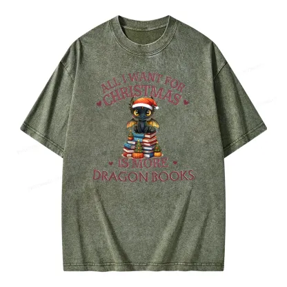 Pagewings All I Want For Christmas Is More Dragon Book Unisex Washed T-shirt