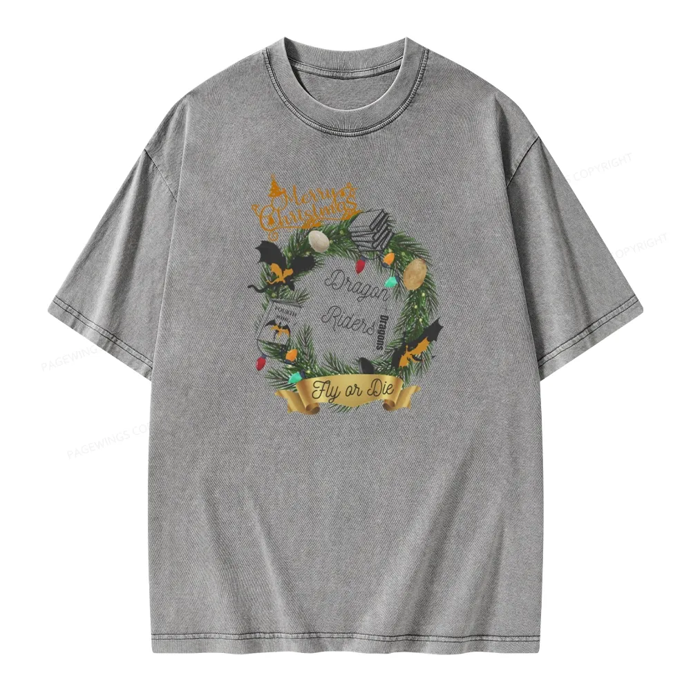 Pagewings Fourth Wing Christmas Shirt Dragon Riders Unisex Washed T-shirt