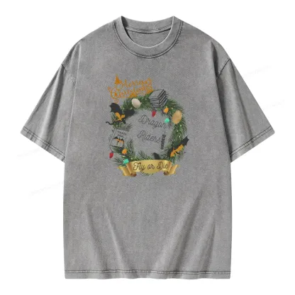Pagewings Fourth Wing Christmas Shirt Dragon Riders Unisex Washed T-shirt