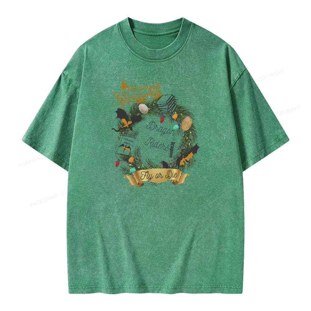 Pagewings Fourth Wing Christmas Shirt Dragon Riders Unisex Washed T-shirt