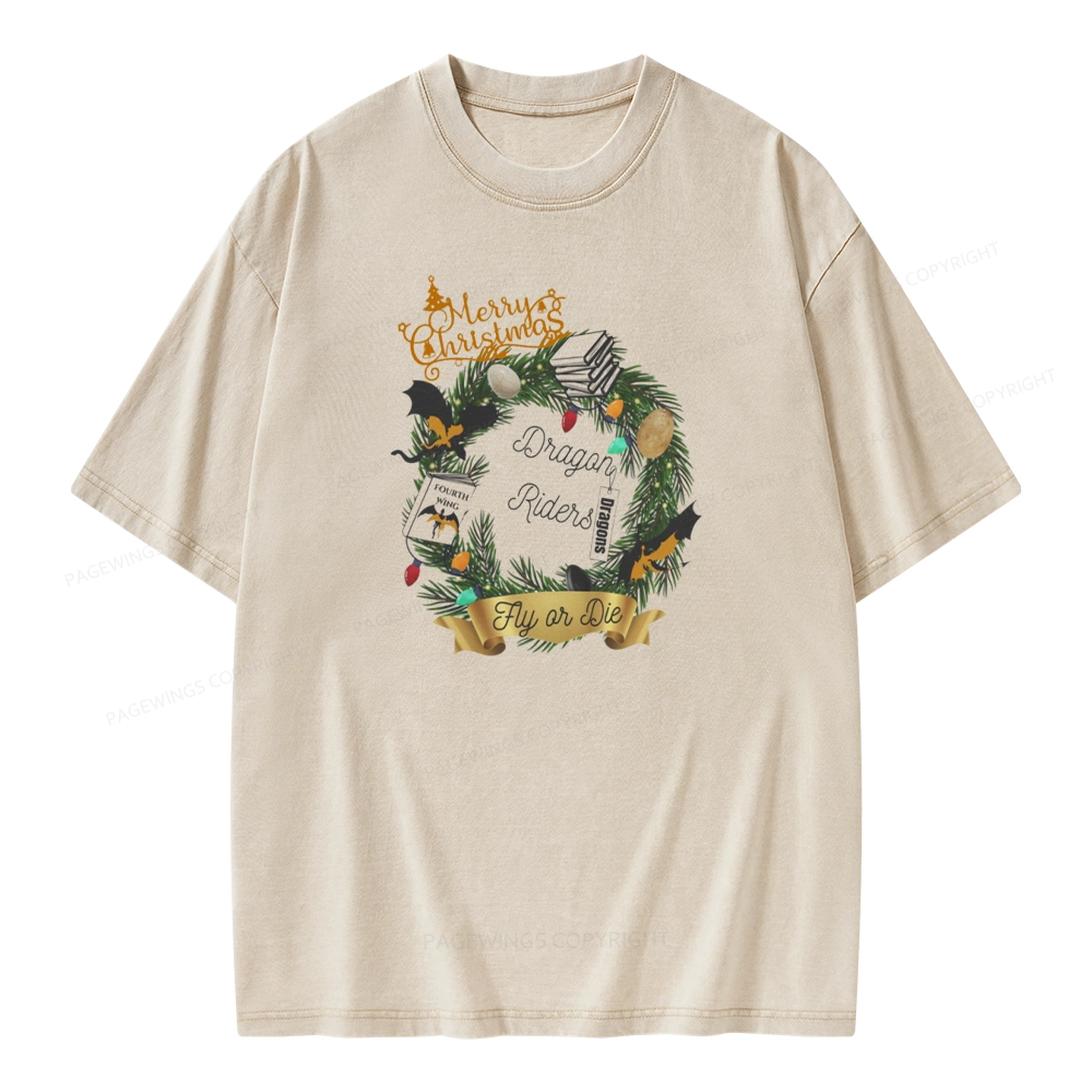 Pagewings Fourth Wing Christmas Shirt Dragon Riders Unisex Washed T-shirt