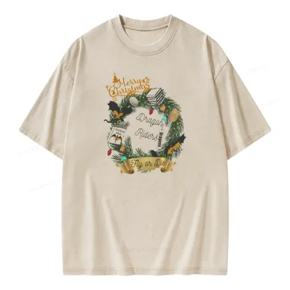 Pagewings Fourth Wing Christmas Shirt Dragon Riders Unisex Washed T-shirt