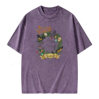 Pagewings Fourth Wing Christmas Shirt Dragon Riders Unisex Washed T-shirt