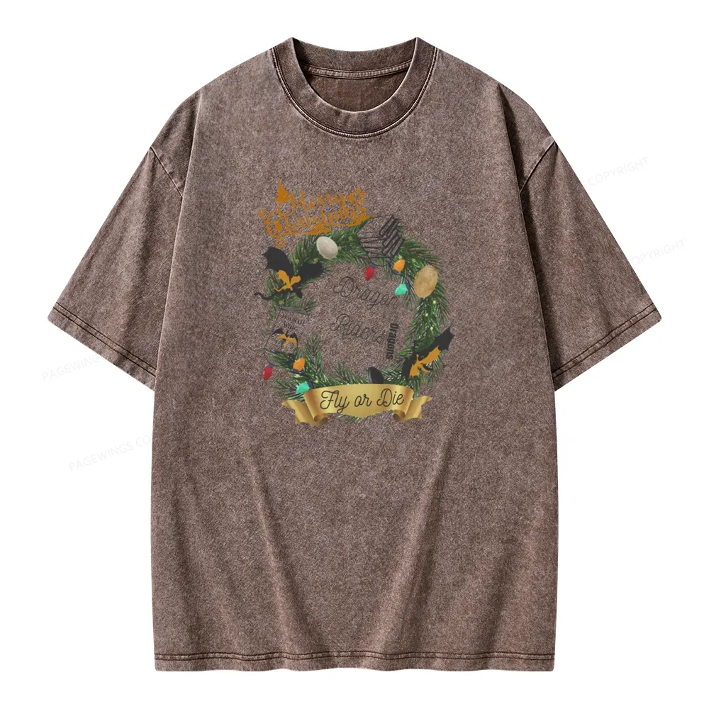 Pagewings Fourth Wing Christmas Shirt Dragon Riders Unisex Washed T-shirt