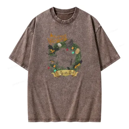 Pagewings Fourth Wing Christmas Shirt Dragon Riders Unisex Washed T-shirt